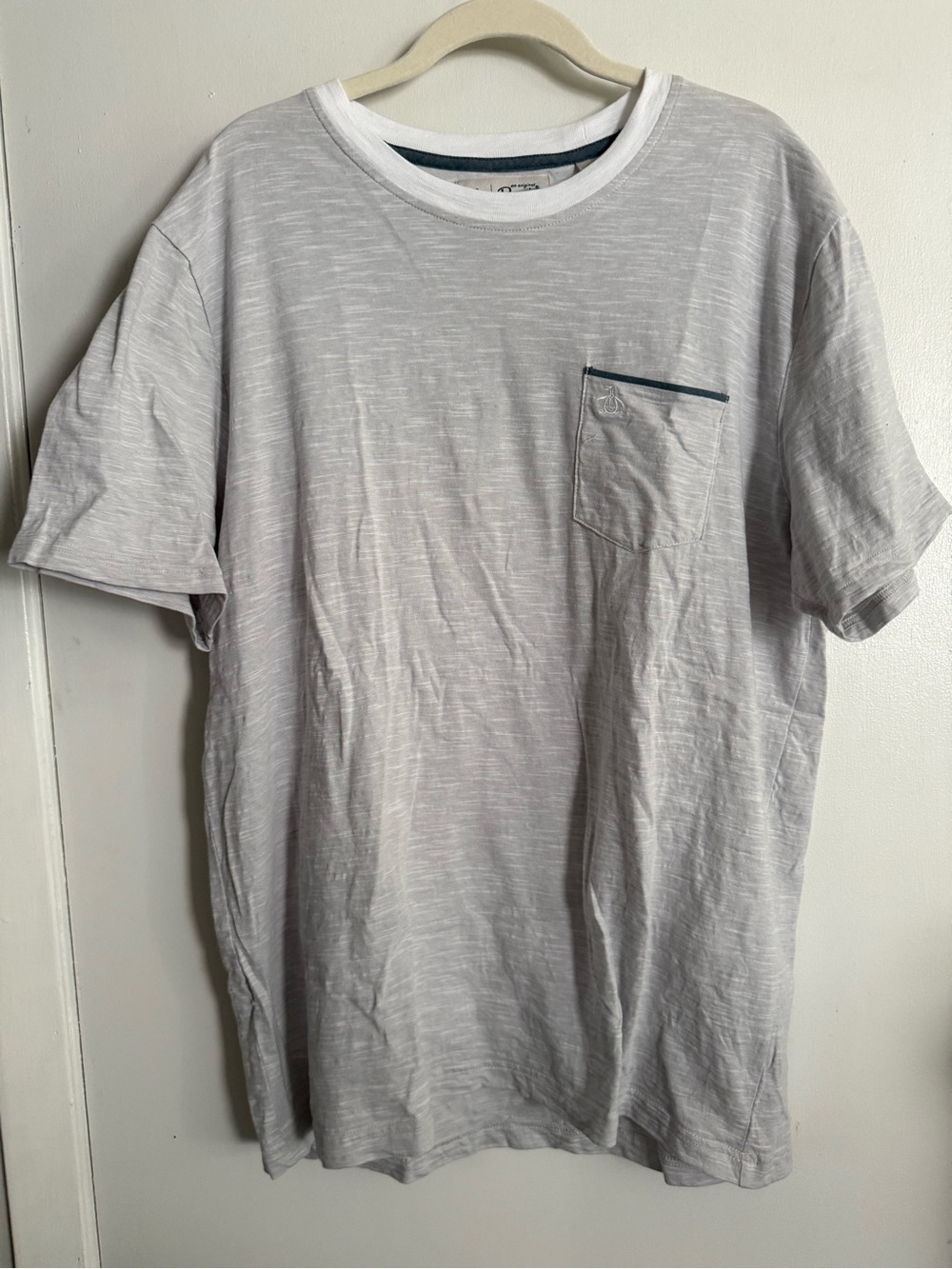 Original Penguin Light Gray Short-Sleeve Pocket Tee with Contrast Trim